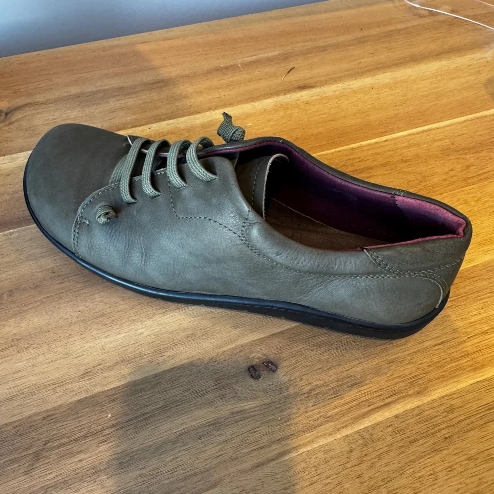 Grunland Verna Women 8.5‎ EU 39 Olive Green Leather Flat Walking Shoes Comfort